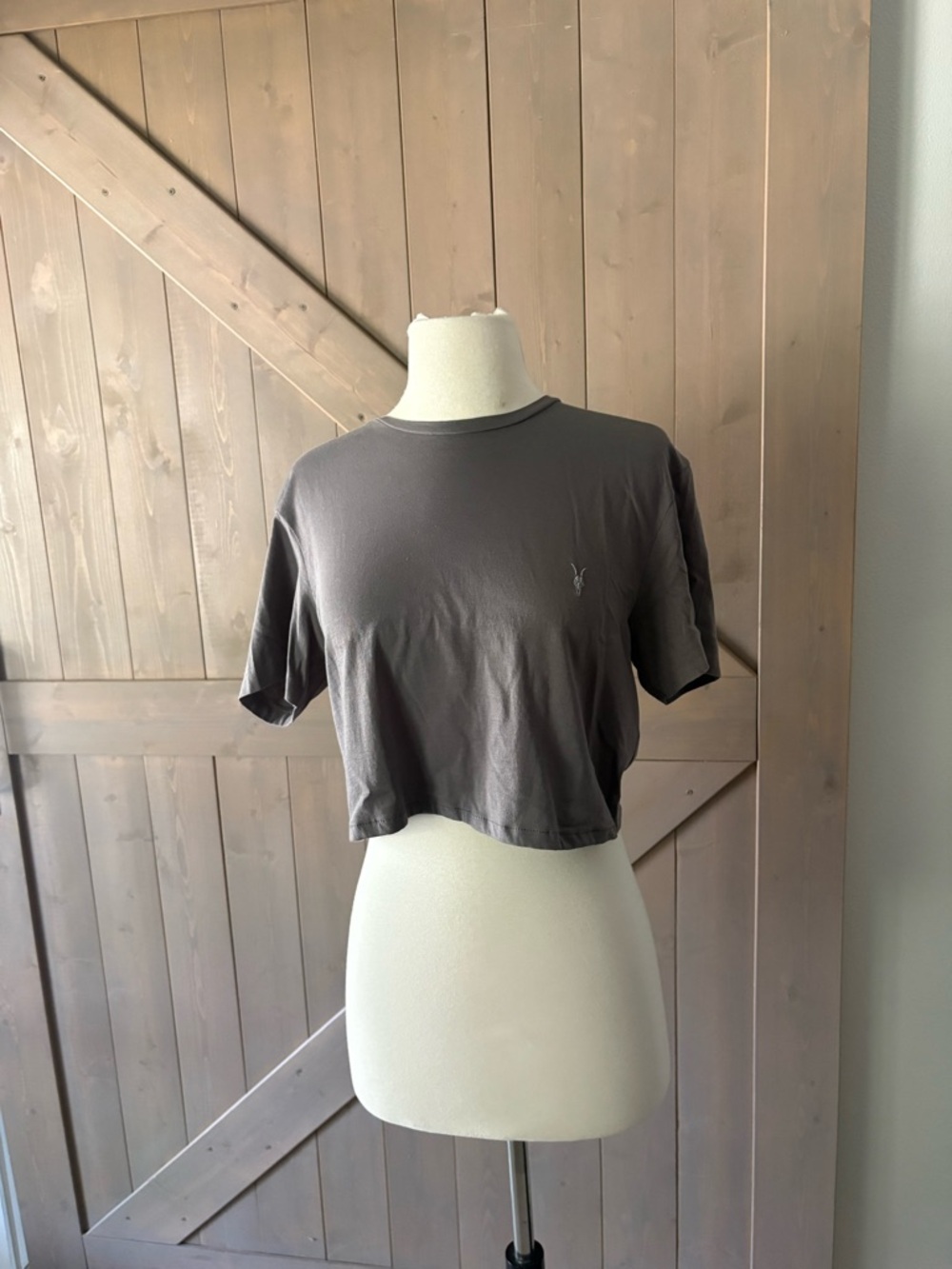 AllSaints Ramskull Gray Crop Top T Shirt Size XS